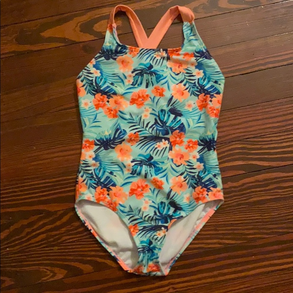 Girls one piece tropical print swimsuit